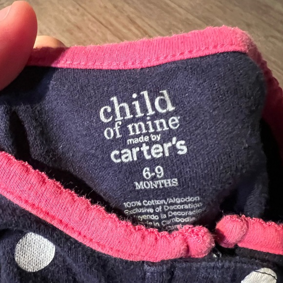 Carters Baby Girls Polka Dot Monkey 6-9 Months Zipper Front Footed Pajamas - Picture 3 of 3